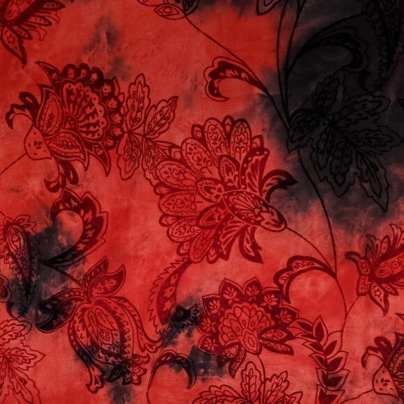 Kimono Top Womens XL Red Black Floral Paisley Velvet Burnout Boho Elegant Work - Picture 4 of 8